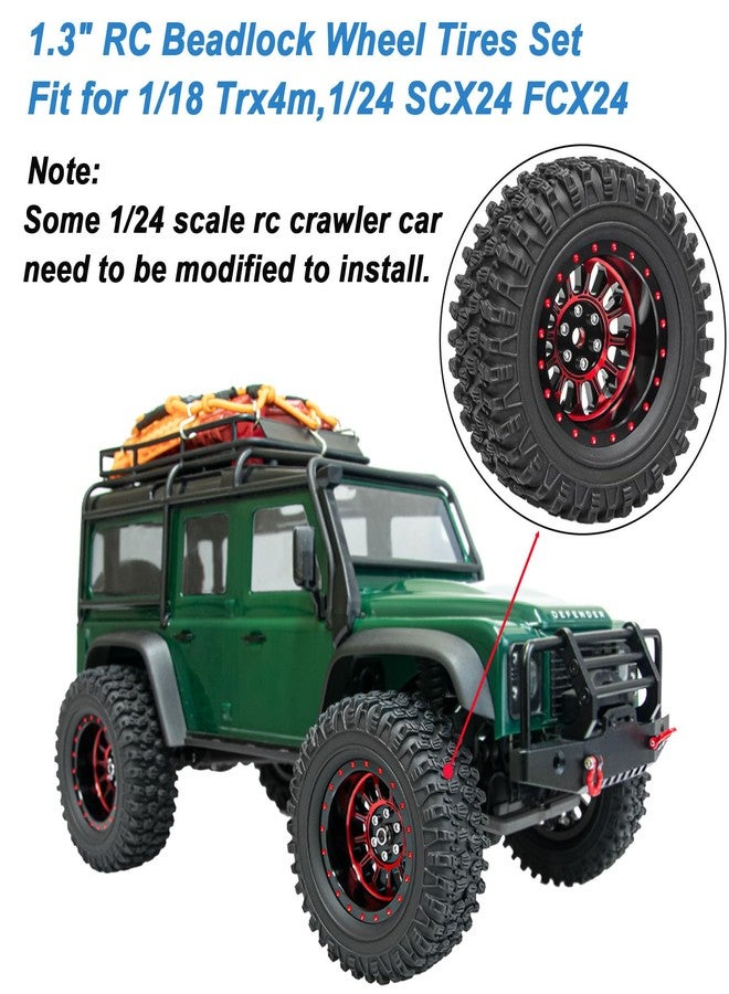 XSYGO 4PCS 1.3" Beadlock Wheel Tires Set 1.3inch Aluminum Wheels and Tires for 1/18 TRX4M 1/24 SCX24 FCX24 RC Crawler Car (Tires A + red Wheel hub) - Image 4